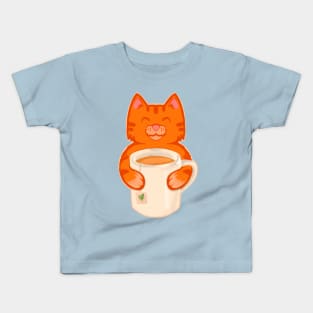 Cat Sipping Tea Kids T-Shirt